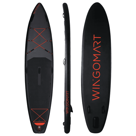 WINGOMART ELITE BLACK XXL 12FT Inflatable Stand up Paddle Board 12'x30"x6" Premium Accessories & Carry Bag| paddle boards w/ 3Fish Fin for Paddling |1-2Person Up to 400lb, 365cm SUP Board