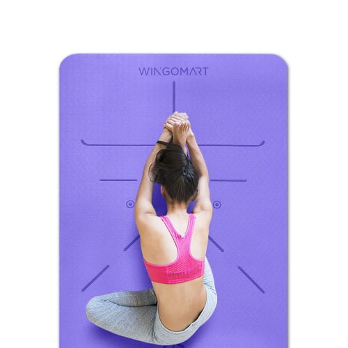 WINGOMART Yoga Mat with Alignment Lines TPE Two Sides AntiTear Mat Non