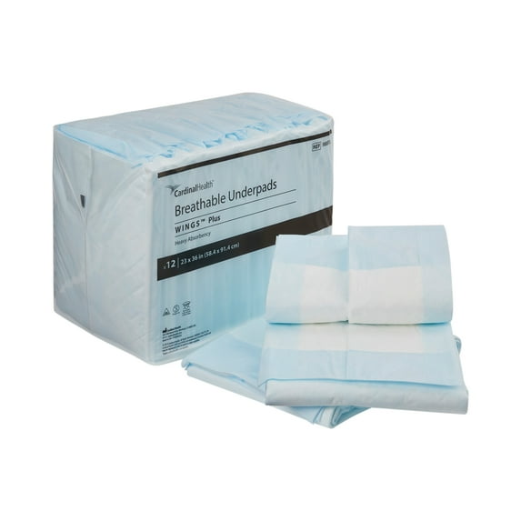 WINGS Plus Underpad 23 X 36 Disposable Fluff / Polymer, 12 per Bag, 72 Ct