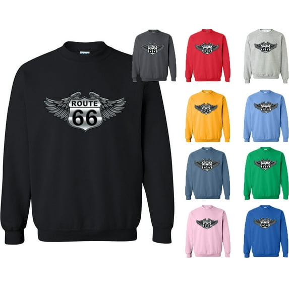 WINGS Route 66 UNISEX CREWNECK Route Us 66 Sweatshirt Get Your Kick On Route 66 Color Orange Size Small