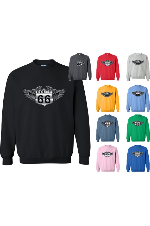 WINGS Route 66 UNISEX CREWNECK Route Us 66 Sweatshirt Get Your Kick On Route 66 Color Red Size Medium