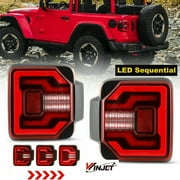 WINJET For 2018-2025 Jeep Wrangler JL LED Tail Lights Sequential Turn Signals Black Red
