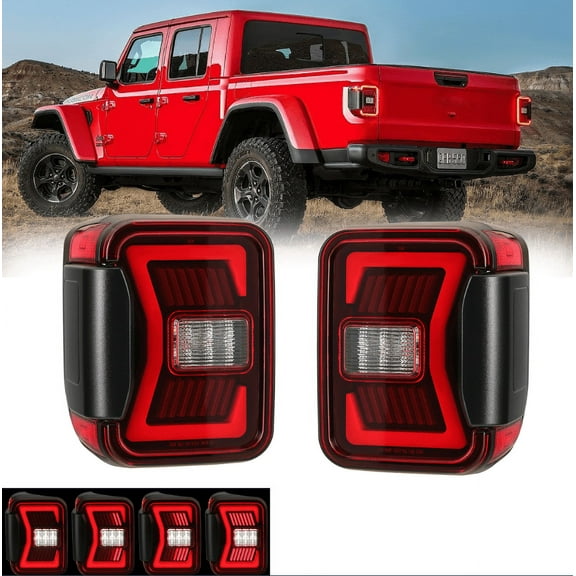 WINJET LED Tail Lights For 2019 2020 2021 Jeep Gladiator JT Sequential Turn Signal Tail Lights 1 Pair Rear Lamps Replacement Black Housing/Red lens