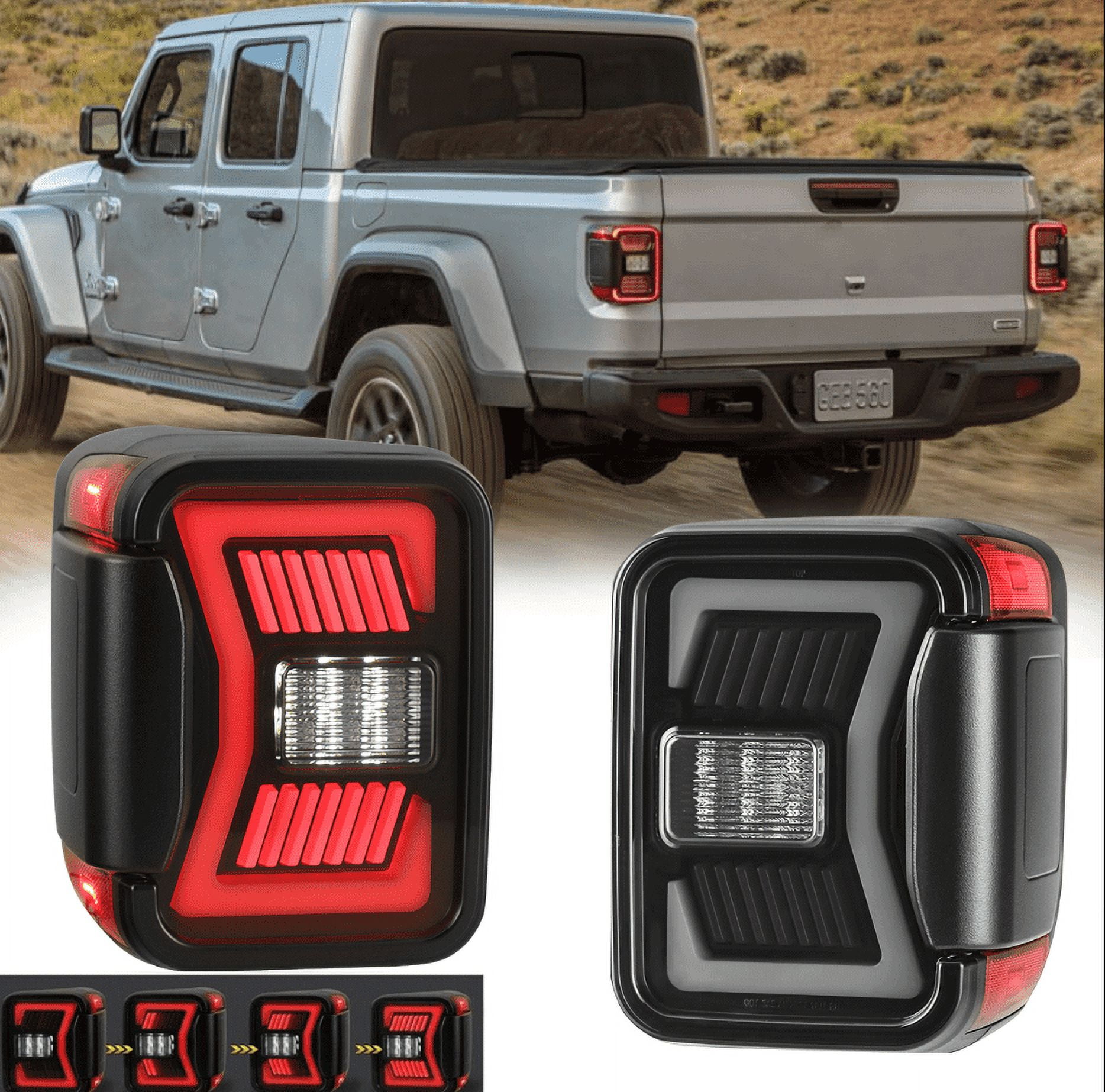WINJET LED Tail Lights For 2019 2020 2021 Jeep Gladiator JT Sequential Turn  Signal Tail Lights 1 Pair Rear Lamps Replacement Black Housing/Smoke lens