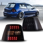WINJET Led Tail Lights Assembly for 1999-2004 Volkswagen Golf MK4/GTI,Smoke Rear Lights Replacement with Led DRL/Turn signals/Brake Lamps-Driver & Passenger Side