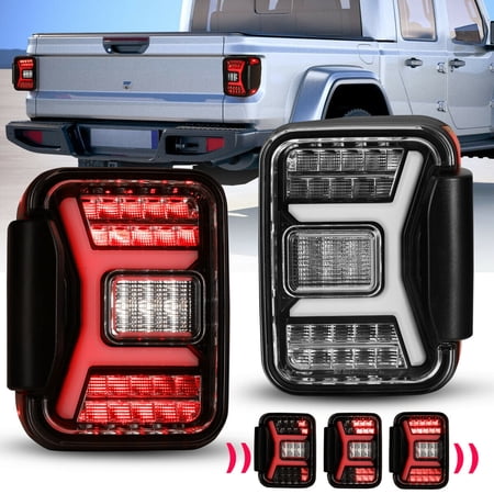 WINJET Taillights Replacement For 2019-2021 Jeep Gladiator JT Tail Lights LED Sequential Turn Signal Clear Lens