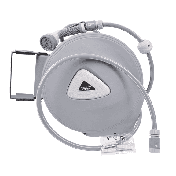 WINMAX AUTOMOTIVE TOOLS 65 ft Retractable Garden Water Hose Reel Brass Spray Gun Wall Mount Hose Reel