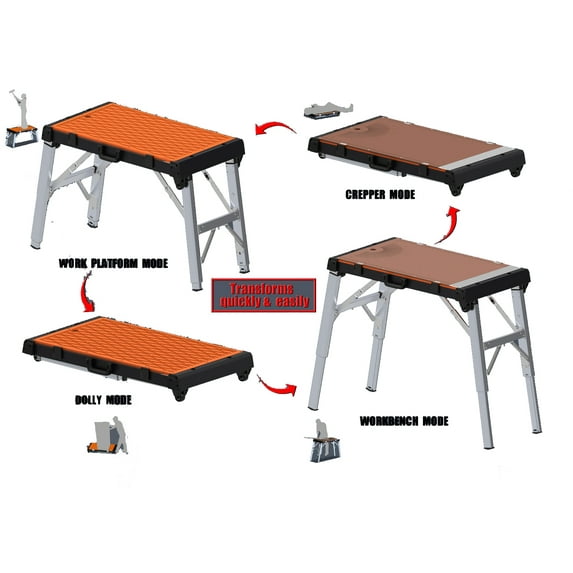 Win Max Multi-Function 4-in-1 Portable Automotive Creeper, Workbench, Dolly, Scaffold, 500 lbs