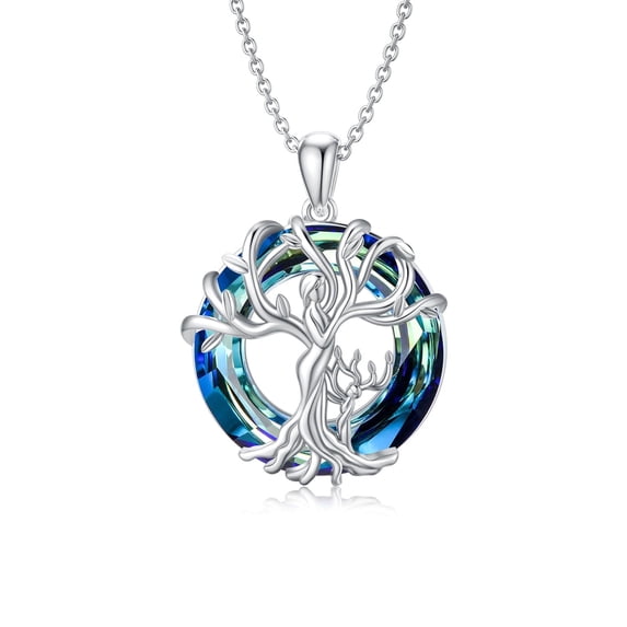 WINNICACA Mom Necklace Sterling Silver Tree of Life Mother and 1 Family Member Tree Pendant Necklaces with Blue Crystal Jewelry Birthday Anniversary Mothers Day Gifts for Mom