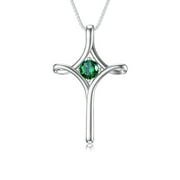 WINNICACA S925 Sterling Silver Faith Cross Emerald Necklace for Women May Birthstone Religious Crucifix Jewelry Birthday Anniversary Mothers Day Christmas Gifts for Women