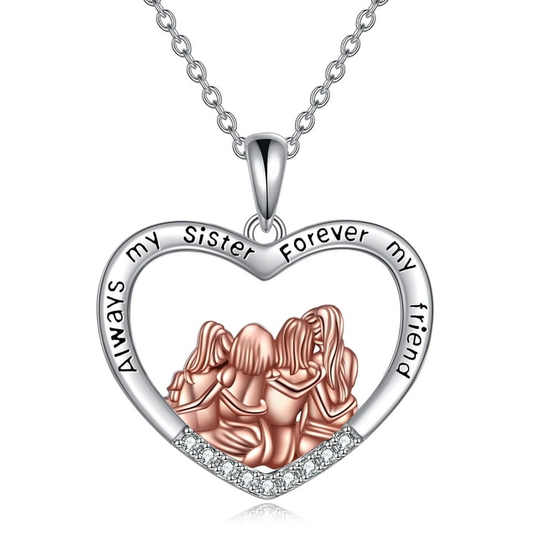 WINNICACA S925 Sterling Silver Sisters Heart Necklace, Bestie