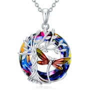 WINNICACA Dragonfly Necklace S925 Sterling Silver Tree of Life Pendant Necklaces Volcanic Crystal Jewelry Anniversary Mothers Valentines Day Birthday Gift for Her Women