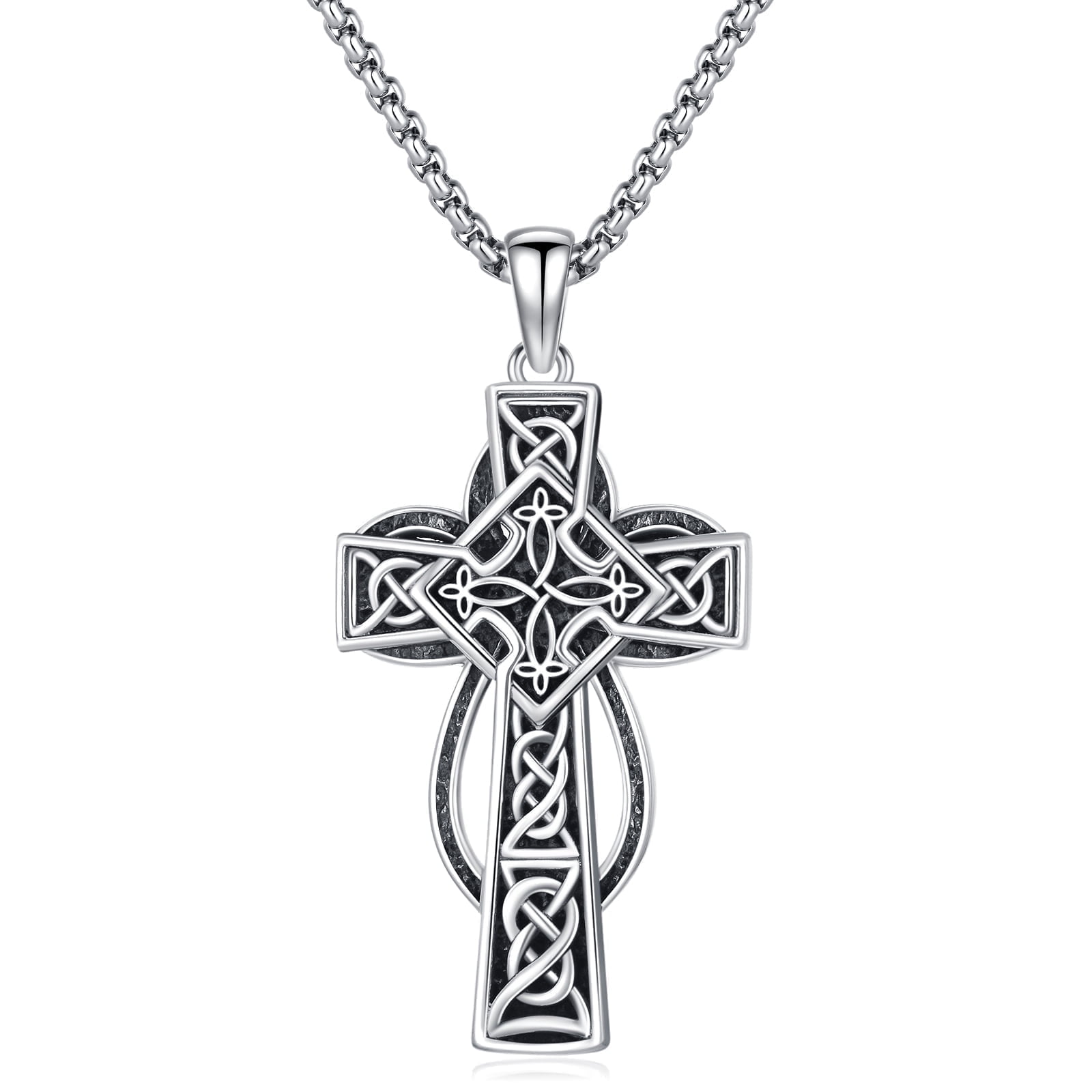WINNICACA Irish S925 Sterling Silver Celtic Knot Cross Pendant Necklace ...