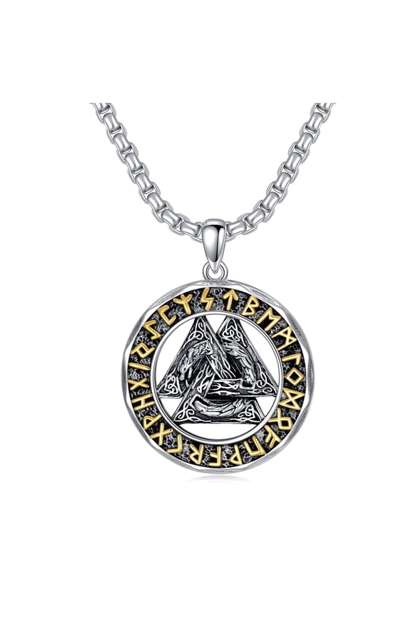 Sterling Silver Viking Odin Knot Pendant Necklace Norse Mythology Symbol Amulet Nordic Pagan Jewelry  Birthday Anniversary Fathers Day Valentines Day Gifts for Men