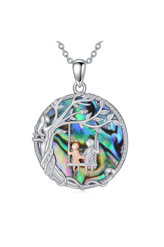Mom Mother and 2 Daughter/Son Necklace 925 Sterling Silver Family Tree of Life Abalone Shell Jewelry Birthday Valentines Day Gifts for Women