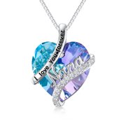 WINNICACA Gifts for Nana S925 Sterling Silver Amethyst Heart Birthstone Nana Necklace I Love You Forever Nana Crystal Necklace Jewelry Gifts for Women Nana Birthday Anniversary