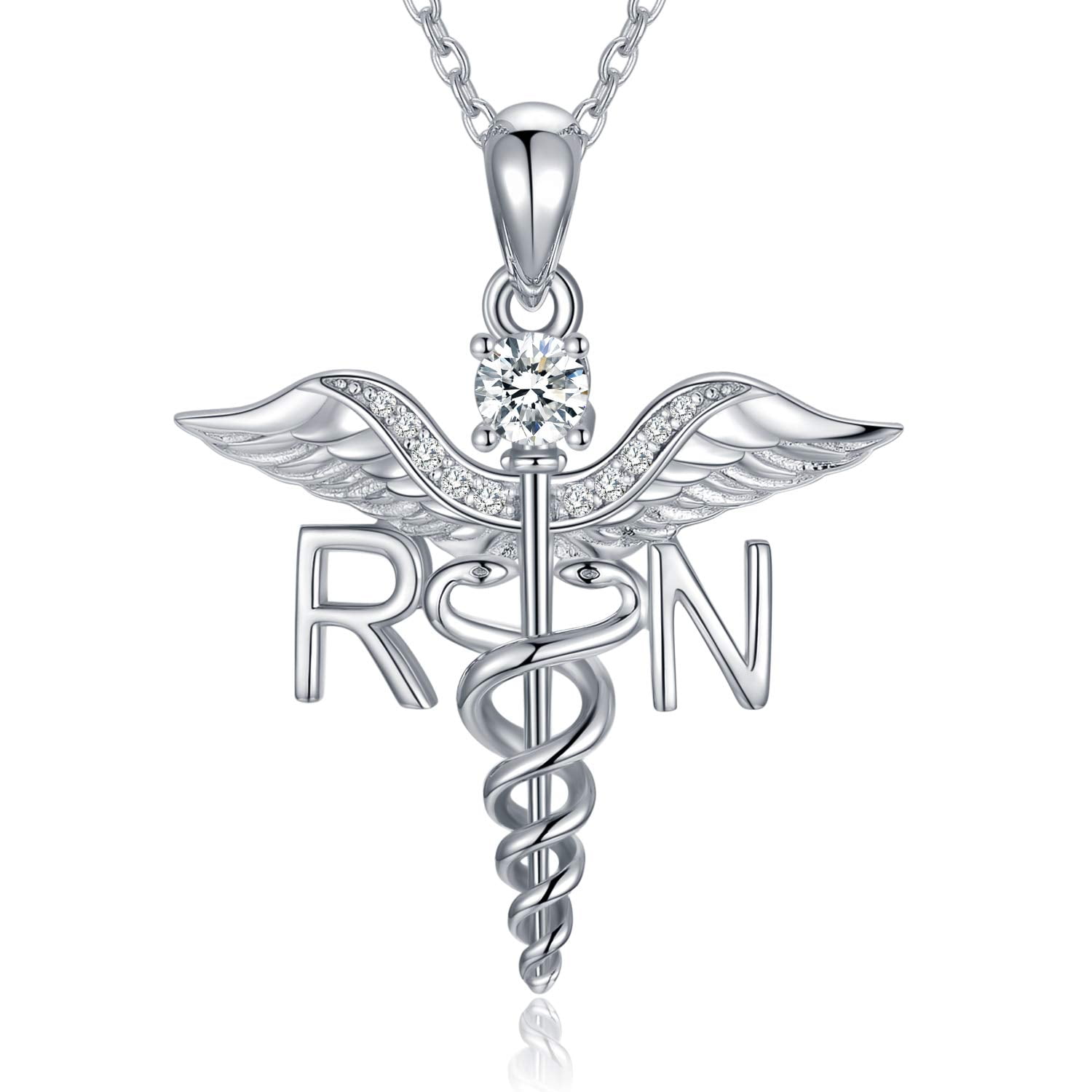 WINNICACA Christmas Gifts for Nurse Sterling Silver Nurse Necklace Caduceus Angel Wings Nurse