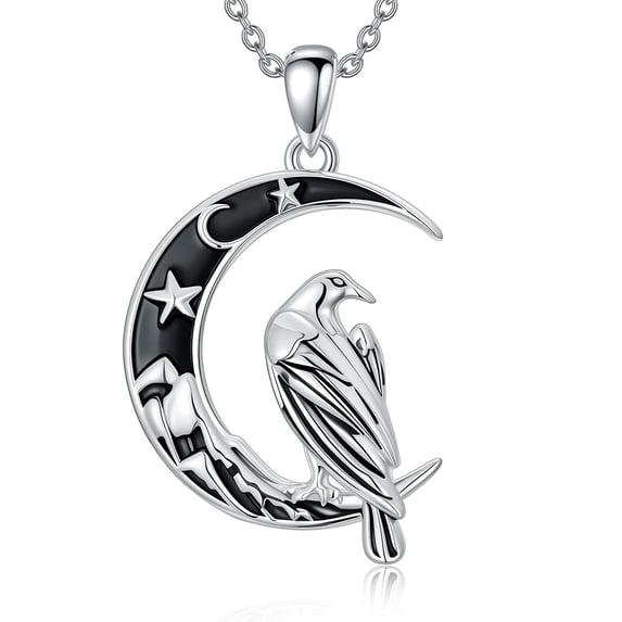 WINNICACA Gothic Jewelry Raven Pendant Necklace 925 Sterling Silver Crescent Moon Necklace Black Jewelry Mothers Valentines Day Birthday Gifts for Women
