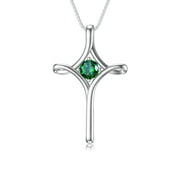 WINNICACA Christmas Gifts for Women S925 Sterling Silver Faith Cross Necklace for Women with May Birthstone Religious Crucifix Jewelry Girls Christmas Gifts,Emerald