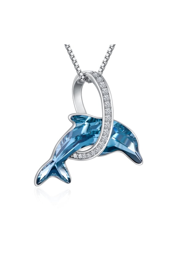 Infinity Dolphin Gifts Sterling Silver Dolphin Pendant Necklace Blue Crystal Dolphins Jewelry Summer Beach Themed Gifts for Women Birthday Christmas