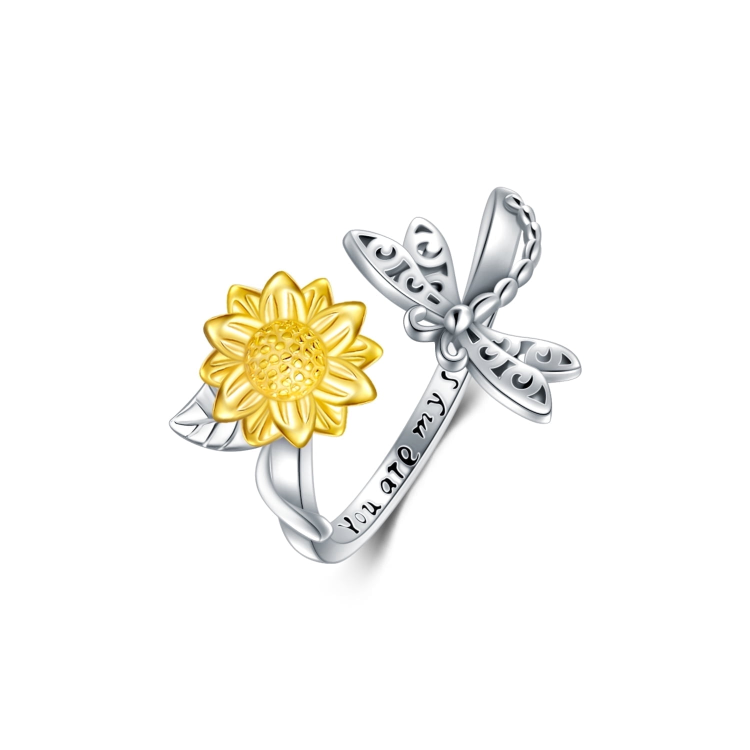 WINNICACA 925 Sterling Silver Spoon Ring – Adjustable Thumb Ring, Butterfly & Sunflower Design, Boho Vintage