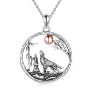 WINNICACA Sterling Silver Wolf Maiden Pendant Necklace Mythical Animal Round Charm Nature Inspired Jewelry Birthday Anniversary Mothers Valentines Day Gifts for Women