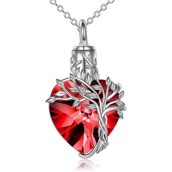 WINNICACA Red Urn Necklace for Ashes Sterling Silver Cremation Jewelry with Crystal Funnel Filler Memorial Birthday Anniversary Mothers Day Christmas Gifts for Women