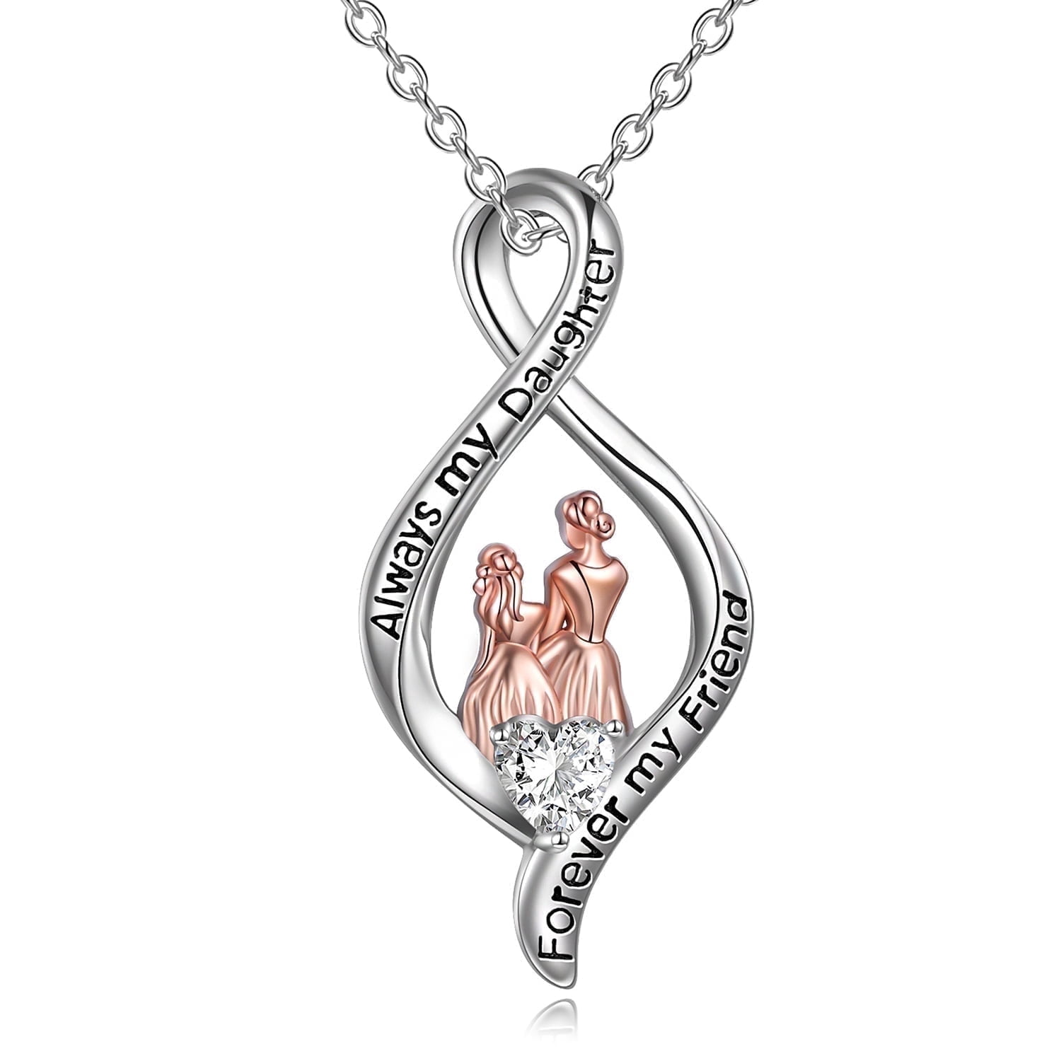 WINNICACA Sterling Silver Mother Daughter Pendent "Always My Daughter Forever My Friend" Jewelry Necklace Mothers Day Birthday Gifts from Mother to Daughter