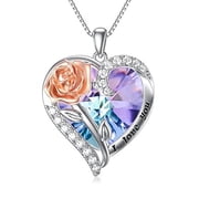 WINNICACA Rose Flower Sterling Silver with Heart Crystal February Birthstone Pendant Amethyst Jewelry Birthday Anniversary Mothers Day Valentines Day Gifts for Women