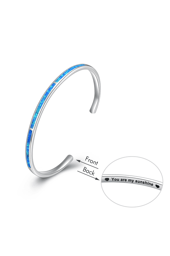 Sterling Silver Blue Opal Cuff Bangle Bracelets You Are My Sunshine Hypoallergenic Inspirational Jewelry Mothers Valentines Day Gifts for Women