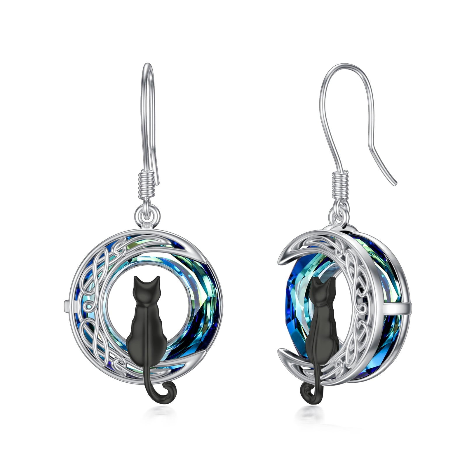 DEQIYIJI Cute Black Cat & Moon Pendant Necklace – Spinning Fidget Jewelry For Cat Lovers, 20" Stainless Steel Chain