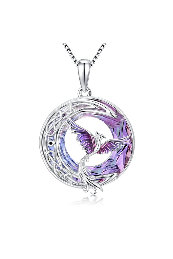 Phoenix Necklace 925 Sterling Silver Purple Crystal Pendant Phoenix Rising Jewelry Birthday Valentines Mothers Day Gifts for Women
