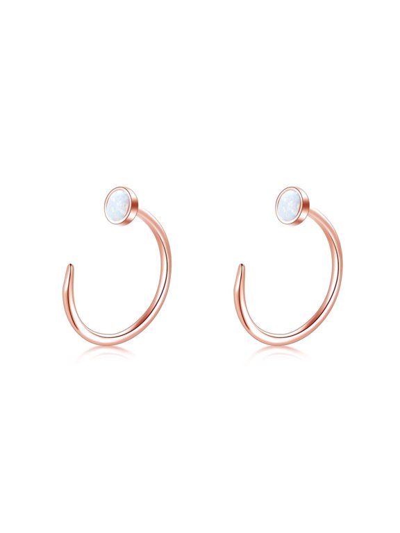 S925 Sterling Silver Half Cuff Earrings with Created Opal Dainty Everyday Jewelry Minimalist Stacking Birthday Anniversary Mothers Valentines Day Gifts for Women