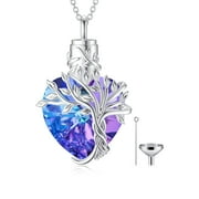 WINNICACA S925 Sterling Silver Tree of Life Urn Necklaces for Ashes Cremation Jewelry with Purple Crystal with Memorial Jewelry Gifts for Women with Funnel Filler
