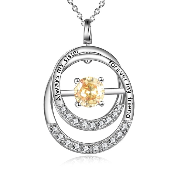 WINNICACA S925 Sterling Silver Sister Necklace with November Birthstone Necklaces Last Forever Friendship Jewelry Gifts for Women Daughter Birthday Sister Gifts,Citrine