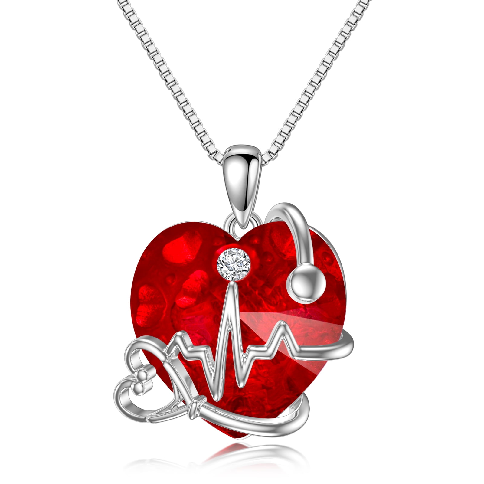 WINNICACA Stethoscope Necklace for Women with Ruby Crystal S925