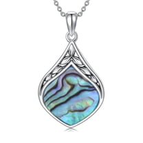 WINNICACA Teardrop Necklace 925 Sterling Silver Vintage Abalone Gemstone Pendant Jewelry Birthday Valentines Day Gifts for Women Mom