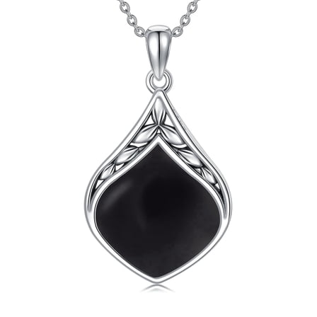WINNICACA 925 Sterling Silver Vintage Teardrop Pendant Necklace with Black Onyx Gemstone, Fashion Jewelry, Birthday Valentines Day Gifts for Women Mom