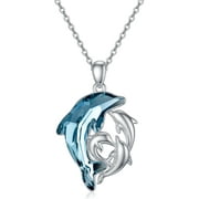 WINNICACA Dolphin Gifts for Women 925 Sterling Silver Mother and 3 Children Dolphins Necklace Pendant with Blue Dolphin Crystal Beach Themes Jewelry Gifts for Women Mom Wife Birthday Mother's Day