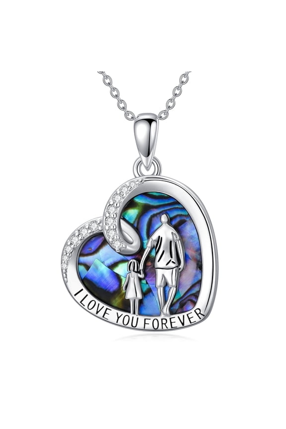 S925 Sterling Silver Father Daughter Necklace I Love You Forever Abalone Shell Jewelry Birthday Anniversary Valentines Mothers Day Gifts for Women