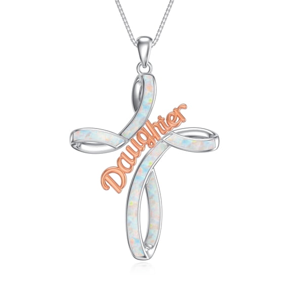 WINNICACA Cross Necklace 925 Sterling Silver White Opal Cross Daughter Pendant Celtic Jewelry Irish Birthday Anniversary Mothers Day Gifts for Women
