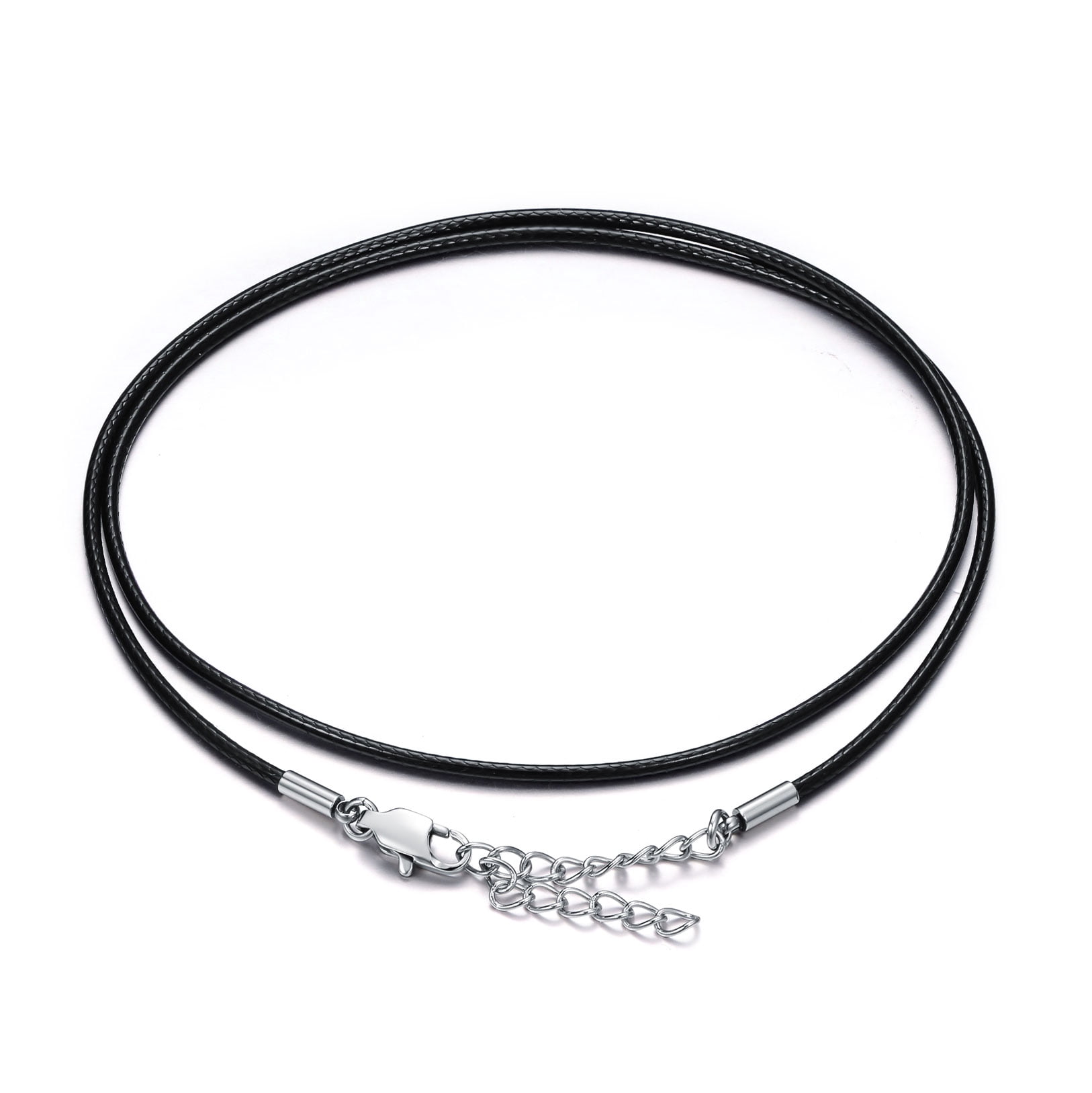 Black Rope Braided Style Leather Cord Chain Necklace With Sterling Silver Clasp 3mm