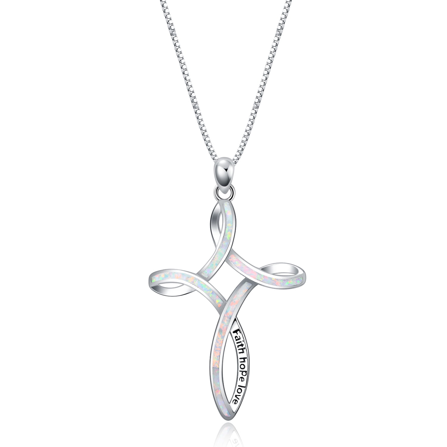 YL Women's Sterling Silver Cross Pendant Necklace - Celtic Knot Infinity Design With Cubic Zirconia