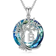 WINNICACA Valentines Day Gifts for Her Tree of Life Necklace S925 Sterling Silver Initial B Letter Blue Crystal Pendant Necklace Jewelry Gifts for Women Daughter Girlfriend Wife Birthday Anniversay