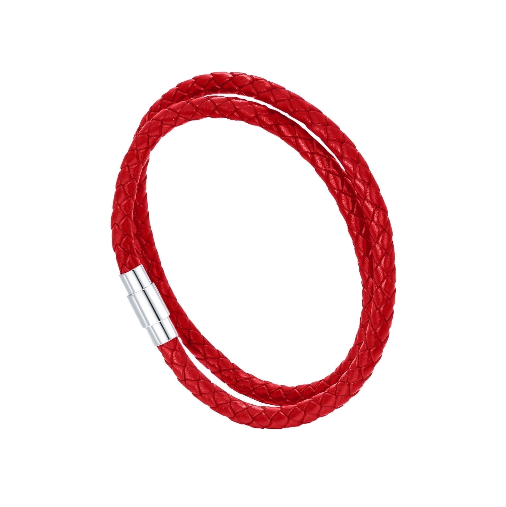 WINNICACA Italian Leather Cuff Bangle Bracelet Genuine Double Wrap Red Braided Birthday Anniversary Fathers Valentines Day Gifts for Men