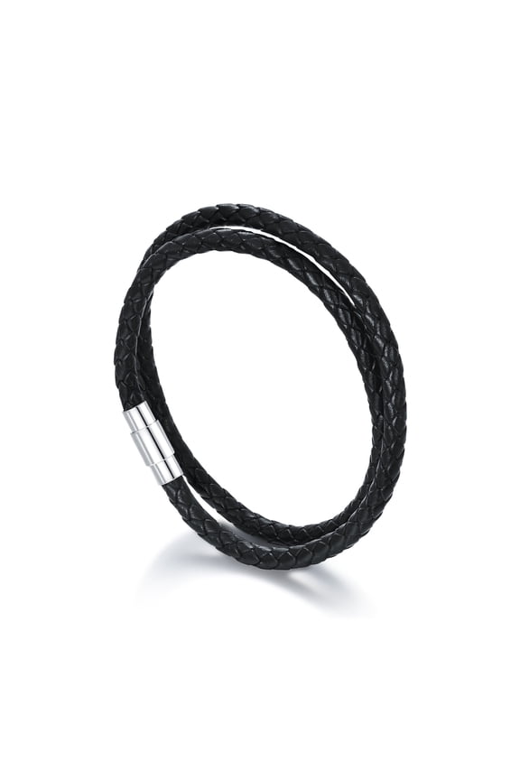 Italian Leather Bracelet for Men Women Genuine Double Wrap Black Braided Leather Cuff Bangle Fathers Valentines Day Gifts