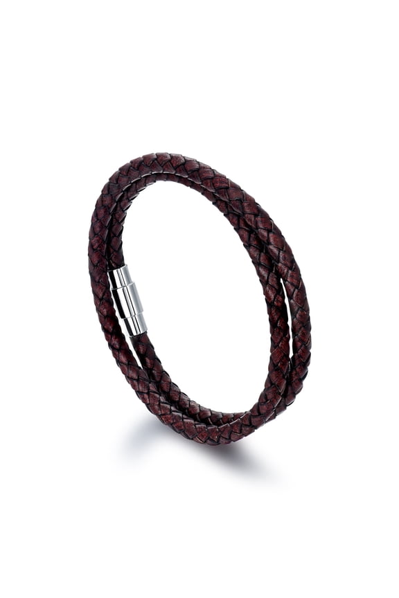 Italian 14 Inches Leather Bracelet Genuine Double Wrap Brown Braided Cuff Bangle Bracelets Birthday Anniversary Fathers Day Valentines Day Gifts for Men