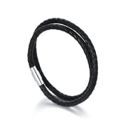 WINNICACA Italian Genuine Double Wrap Black Braided Leather Cuff Bangle Bracelet Birthday Anniversary Fathers Valentines Day Gifts for Men
