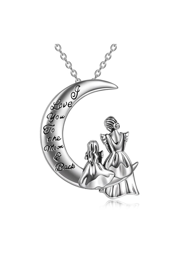 S925 Sterling Silver Mother Daughter Necklace Moon Pendant Jewelry Mothers Day Gifts for Mom from Daughter