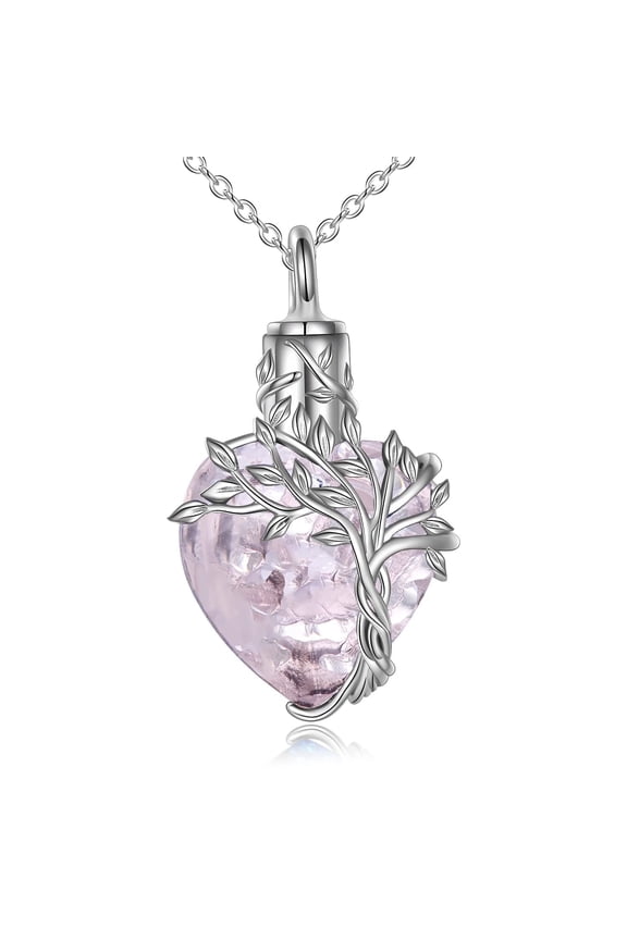 Pink Urn Necklace for Ashes Sterling Silver Cremation Jewelry Crystal Funnel Filler Memorial Birthday Anniversary Mothers Day Gifts for Women